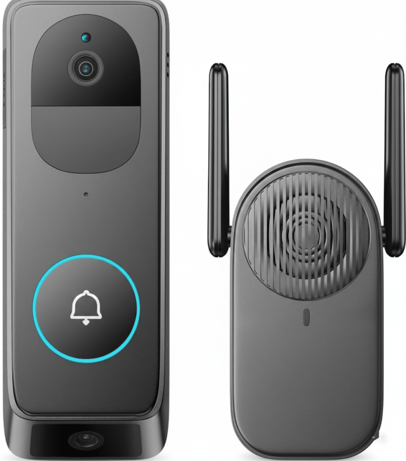 Refurbished Wireless Doorbell Camera, 2K HD Dual Cam, 190°Head-to-Toe View, Two Way Audio, Night Vision, AI Motion Detection, Cloud Storage, Alexa, Easy Installation, 9000mAh Battery, 24/7 Recording, IP65