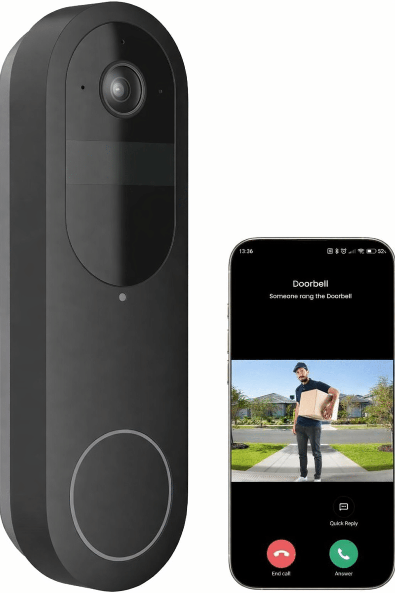 Refurbished 2K Battery Video Doorbell Camera, 150°x150° Head-to-Toe View, 2.4/5 GHz WiFi, Two-Way Talk, No Monthly Fee, Person/Vehicle/Package Detection(Chime not Included)