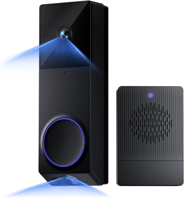 Refurbished Wireless Duo Cam Video Doorbell (Chime Included), Battery Powered, 2K Full HD Video, 2 Cameras (People and Package), 2-Way Audio, Color Night Vision